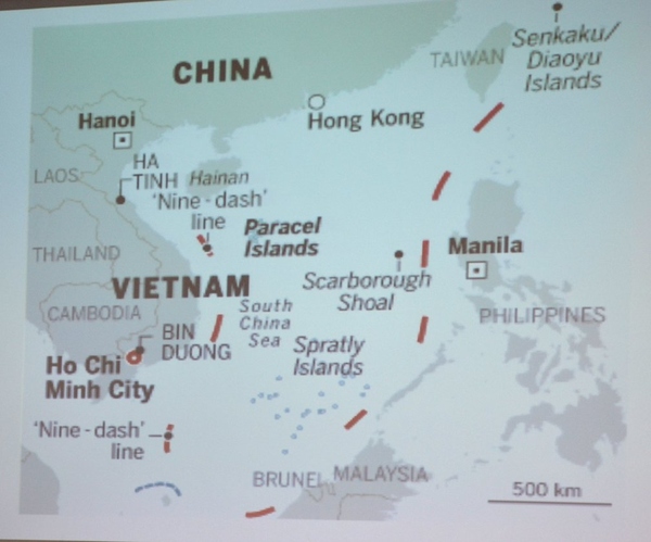 Karta över de olika konfliktområdena där man ser Senkaku/Diaoyu högst upp.