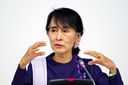 Aung San Suu Kyi på besök i New York. 