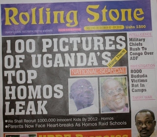  Det ugandiska magasinet Rolling Stone hade hösten 2010 en förstasida som gav eko över hela världen där tidningen förespråkade att homosexuella skulle hängas.