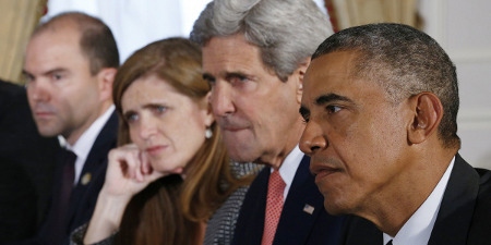 FN-ambassadören Samantha Power, utrikesminister John Kerry och president Barack Obama i ”The Final Year”.
