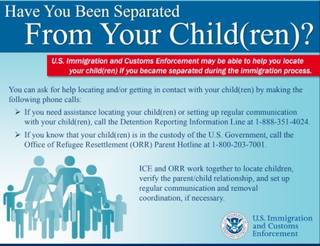  Flygblad från amerikanska myndigheter till föräldrar som har separerats från sina barn. 
