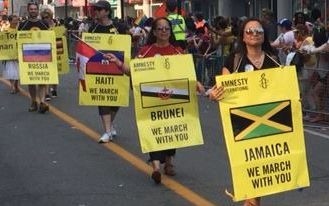 Pridefirande i Kanada där Amnesty lyfter fram länder där rättigheter saknas eller begränsas