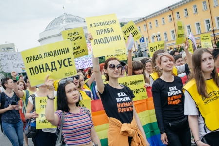 Pride i Ukrainas huvudstad Kiev den 17 juni 2018. Det var det största Pridefirandet hittills i landet med 5 000 deltagare.