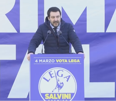 Italiens inrikesminister Matteo Salvini har lyckats samla stora delar av Europas invandringsmotståndare. Här på ett valmöte 2018 i Milano.