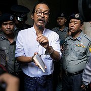 Min Htin Ko Ko Gyi talar till journalister i Rangoon sedan han den 29 augusti dömts till fängelse för att ha kritiserat militären.