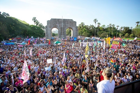  Demonstration mot Bolsonaro i Porto Alegre den 29 september 2018 medan valkampanjen pågick.