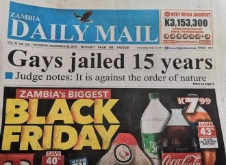Förstasidan på Zambia Daily Mail 28 november 2019. 