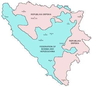 Bosnien-Hercegovina delades i Daytonavtalet i två entiteter; Republika Srpska och Federationen..