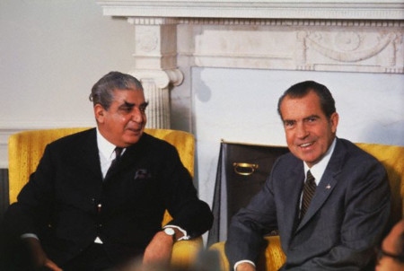 Pakistans president Yahya Khan besöker USA:s president Richard Nixon i oktober 1970.