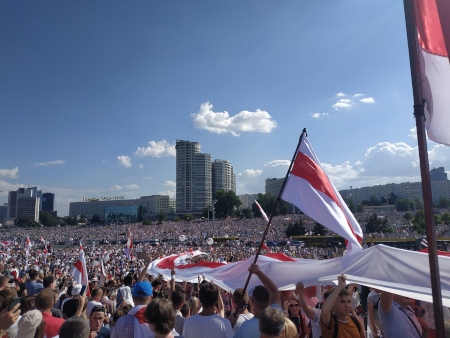 Presidentvalet i Belarus i augusti 2020 ledde till stora protester mot Lukasjenkoregimen. Här är huvudstaden Minsk 16 augusti 2020.