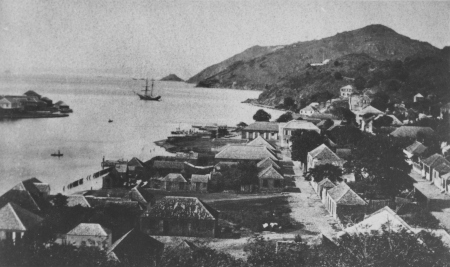 Vy över hamnen i Gustavia 1869.