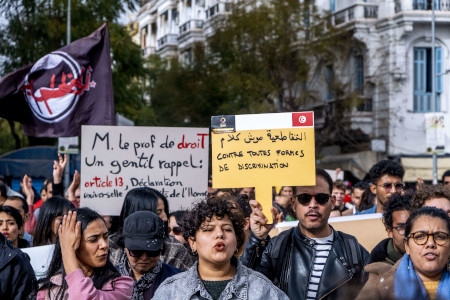 Demonstration den 25 februari i Tunis mot rasism. Närmare 1 000 personer deltog.