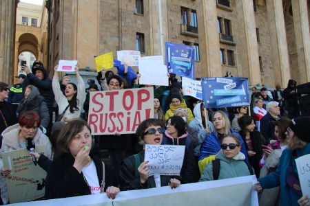 Många demonstranter anklagade regeringen för att avvika från vägen mot EU och för att gå i Rysslands ledband.