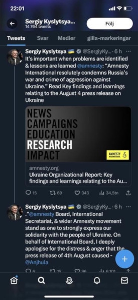 Tweet från Serhij Kyslytsia.