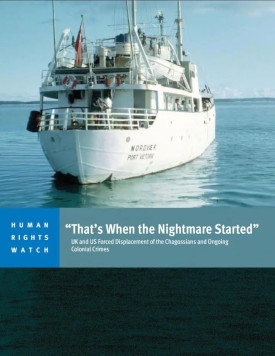 Human Rights Watch publicerar en rapport på 106 sidor om tvångsförflyttningen från Chagosöarna.