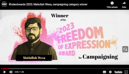 Organisationen Index on Censorship meddelade den 20 oktober att Matiullah Wesa fått årets ”Freedom of Expression Award”. En vecka senare var han frigiven.