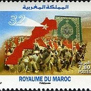Marockanskt frimärke för att fira 32-årsdagen av ”den gröna marschen” då Marocko 1975 inledde sin ockupation av Västsahara.